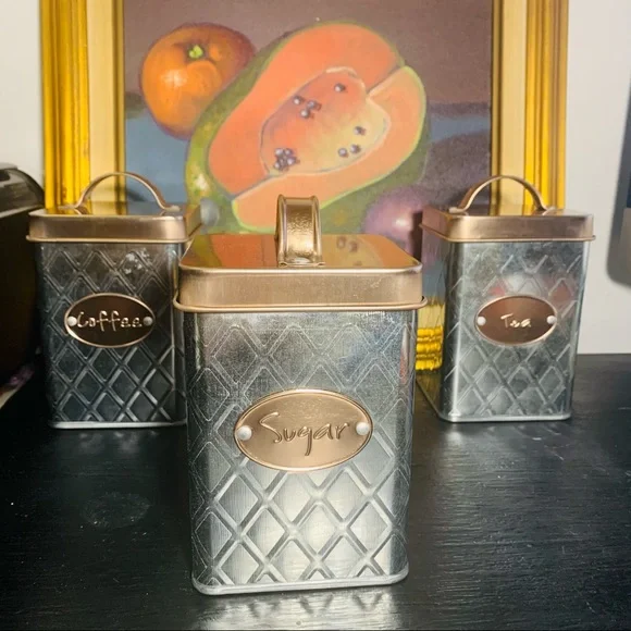 Coffee sugar and tea rose gold and silver kitchen canister ☕️ - Picture 14 of 14